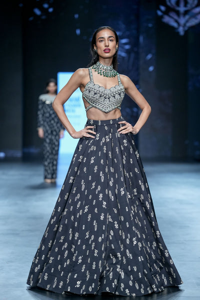 Black Floret Lehenga Set