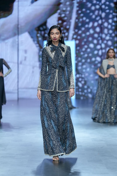 Rosette Embroidered Bow Jacket & Sharara Set