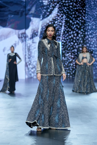 Rosette Embroidered Bow Jacket & Sharara Set