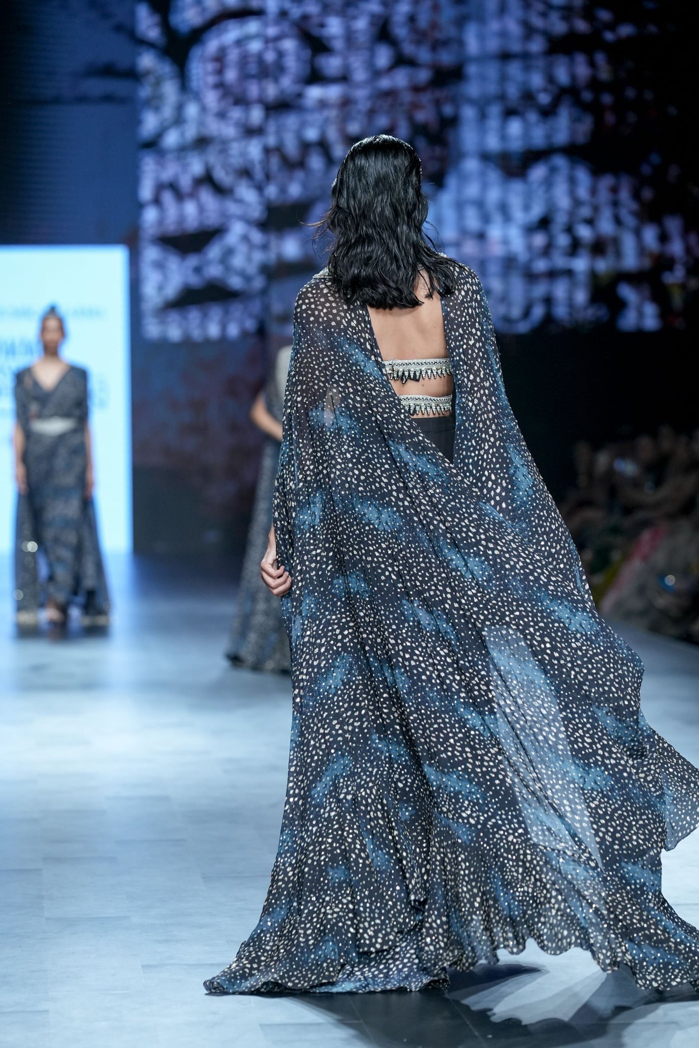 Geometric Blouse with Flared Pant & Rosette Drape