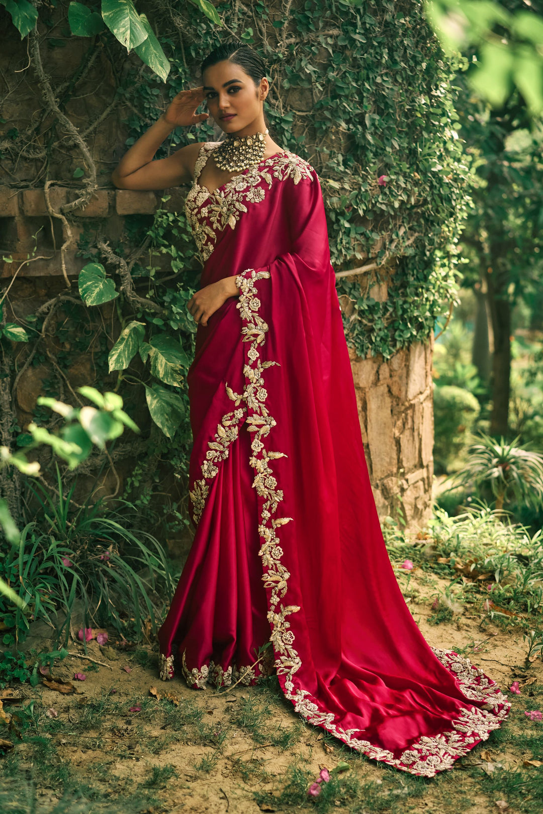 red dress saree Off Shoulder Red Saree | Party Wear Saree