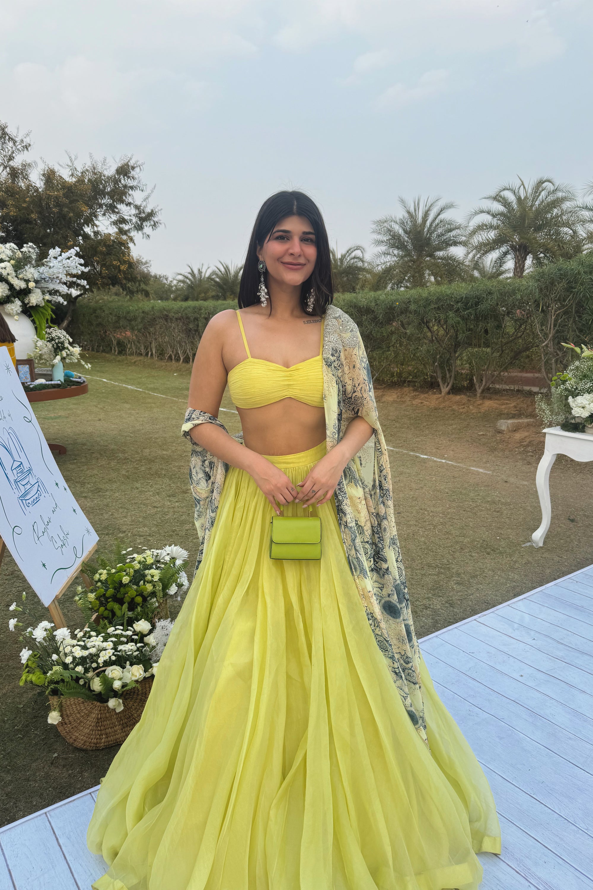Deeksha Khurana in our Mint Green Skirt Blossom Cape Set Bhumika Sharma
