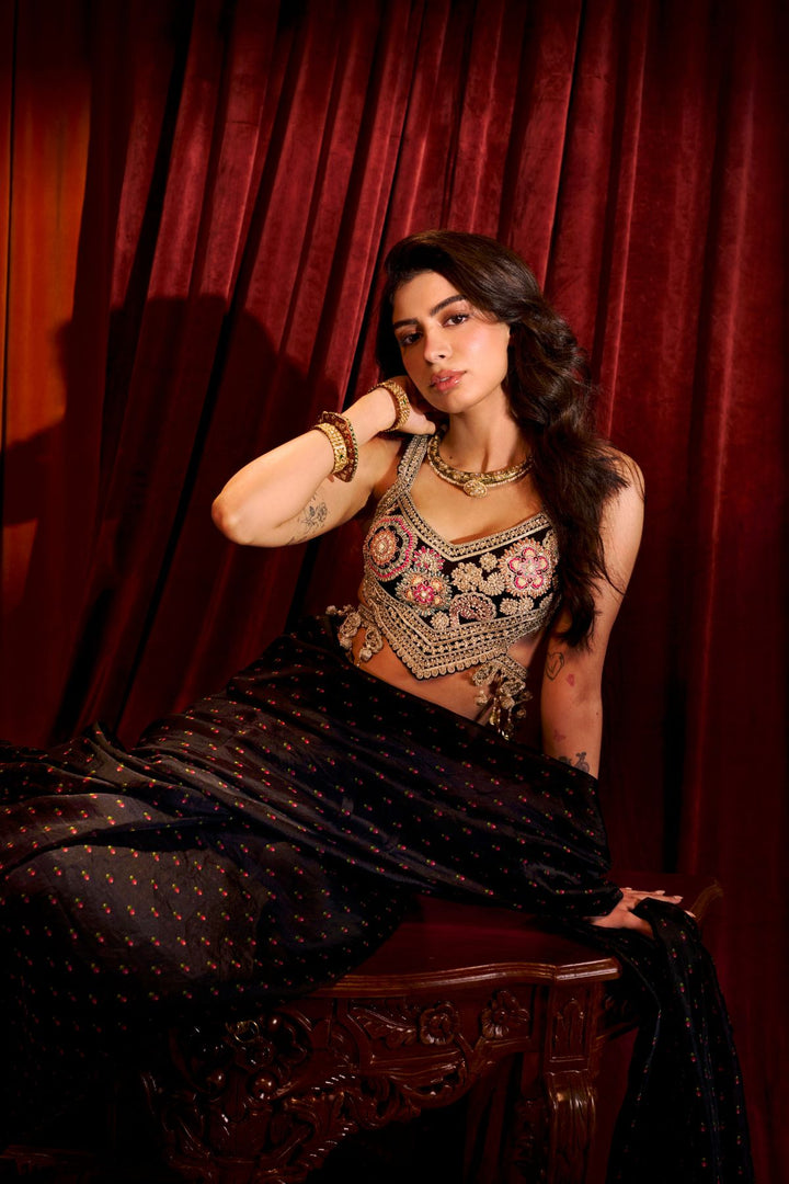 Black Rose Saree Set