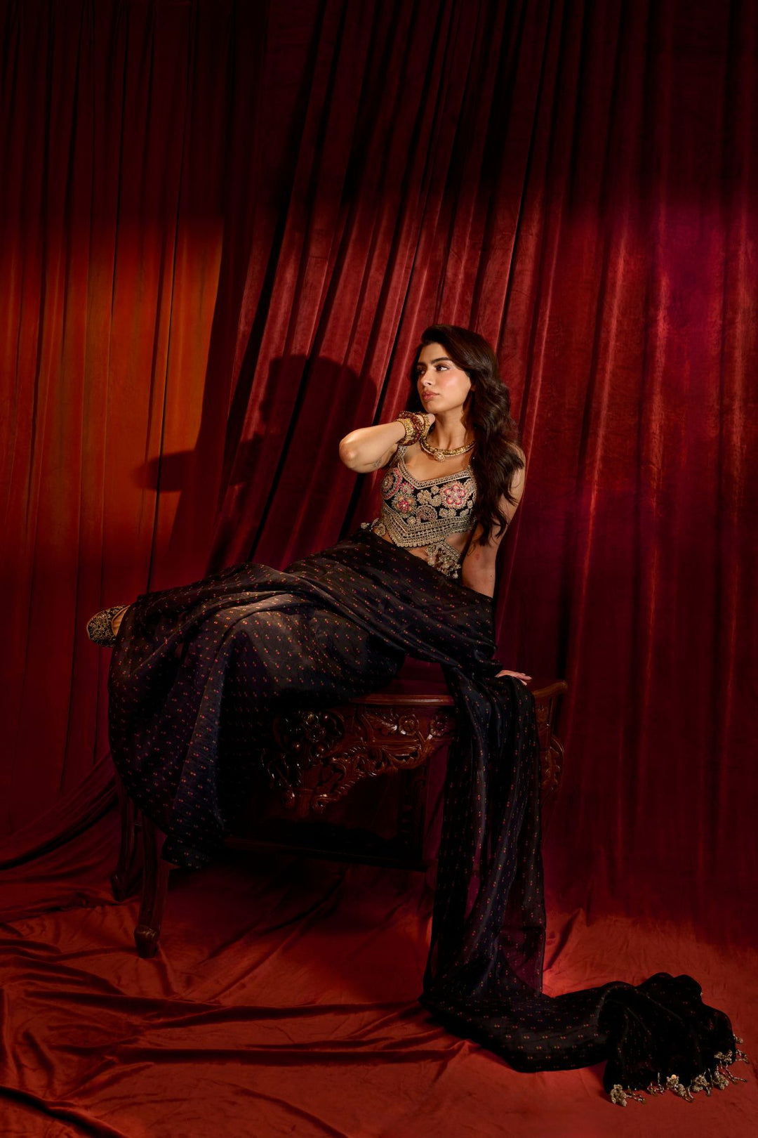 Black Rose Saree Set