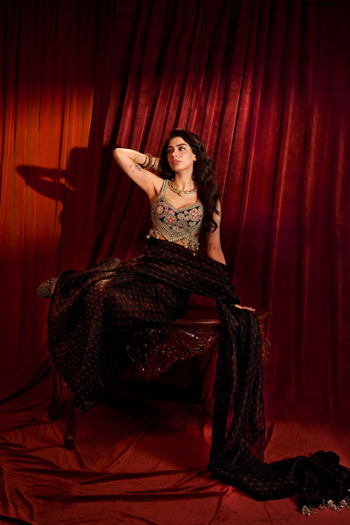 Black Rose Saree Set