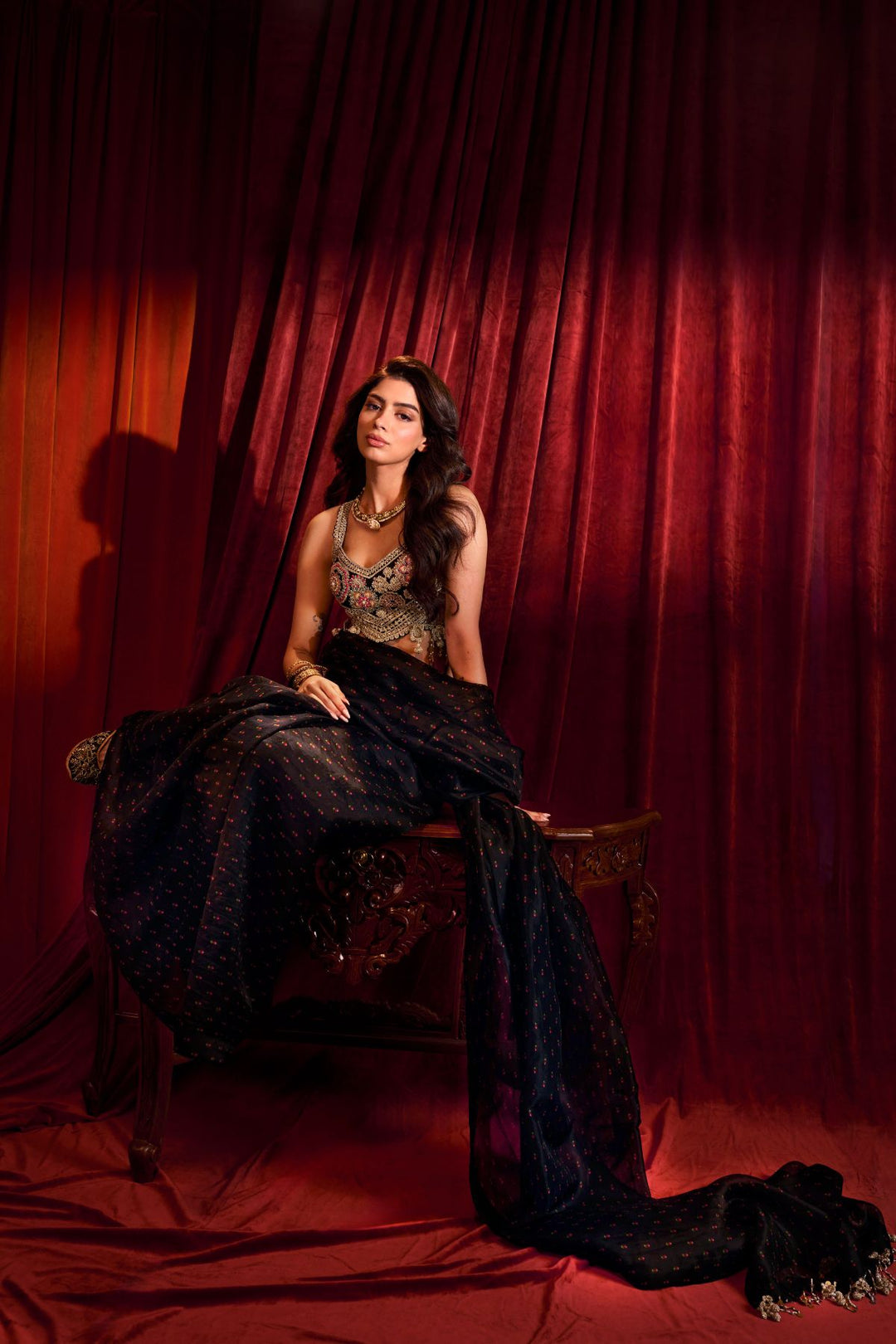 Black Rose Saree Set