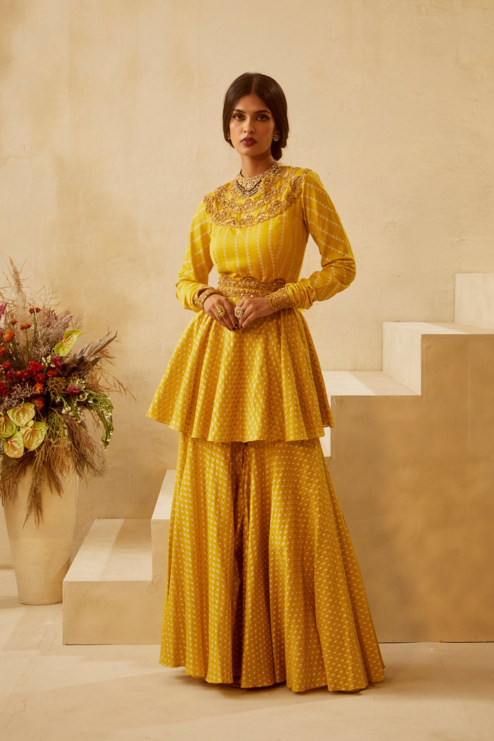 Yellow Nukta-Bindu Kurta Sharara Set