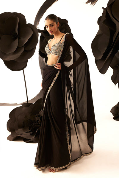 Black 6 Yard Embroidered Saree