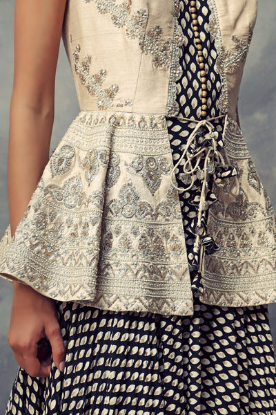 Ivory Embroidered Jacket With A Black Bindu Print Anarkali - BHUMIKA SHARMA