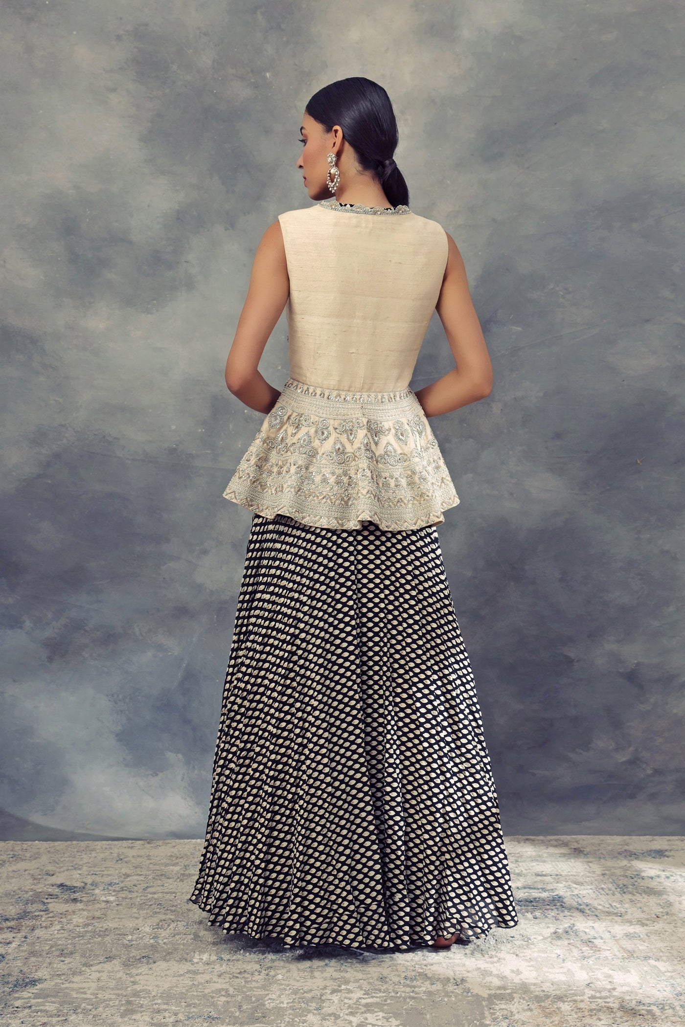 Ivory Embroidered Jacket With A Black Bindu Print Anarkali - BHUMIKA SHARMA