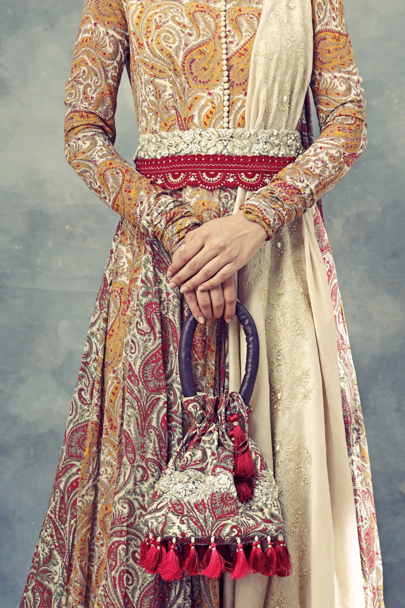 Ambi Jaal Print Anarkali With Embroidered Dupatta & Belt - BHUMIKA SHARMA