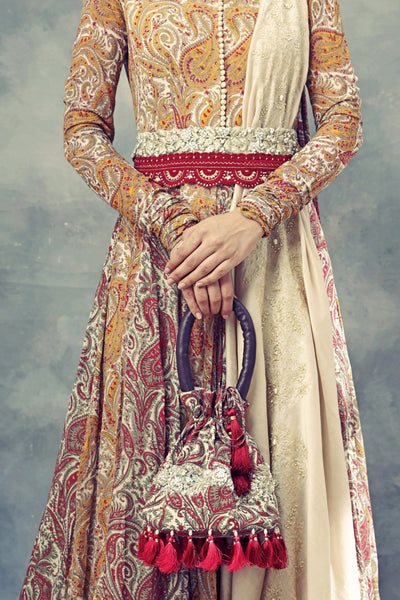 Ambi Jaal Print Anarkali With Embroidered Dupatta & Belt - BHUMIKA SHARMA