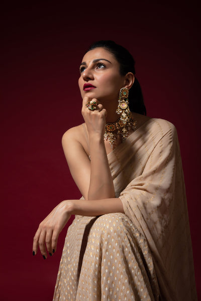 Ivory Pre-Stiched Saree
