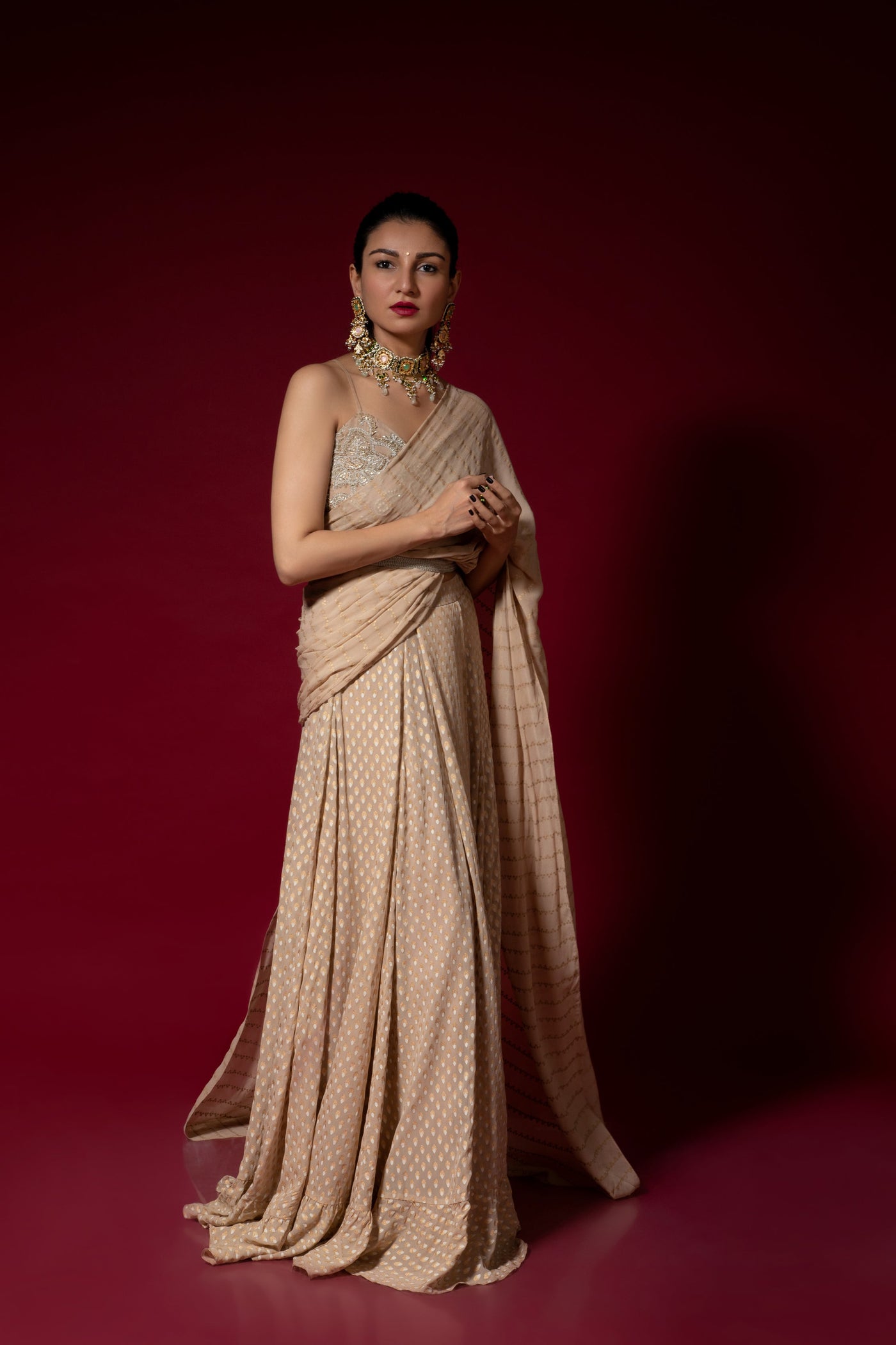 Ivory Pre-Stiched Saree