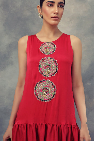Ruby Red Frill Kurta & Sharara Set - BHUMIKA SHARMA