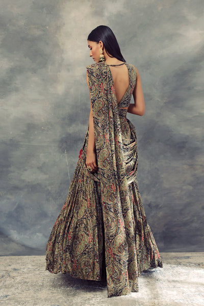 Ambi Jaal Print Pleated Saree, Blouse & Belt - BHUMIKA SHARMA