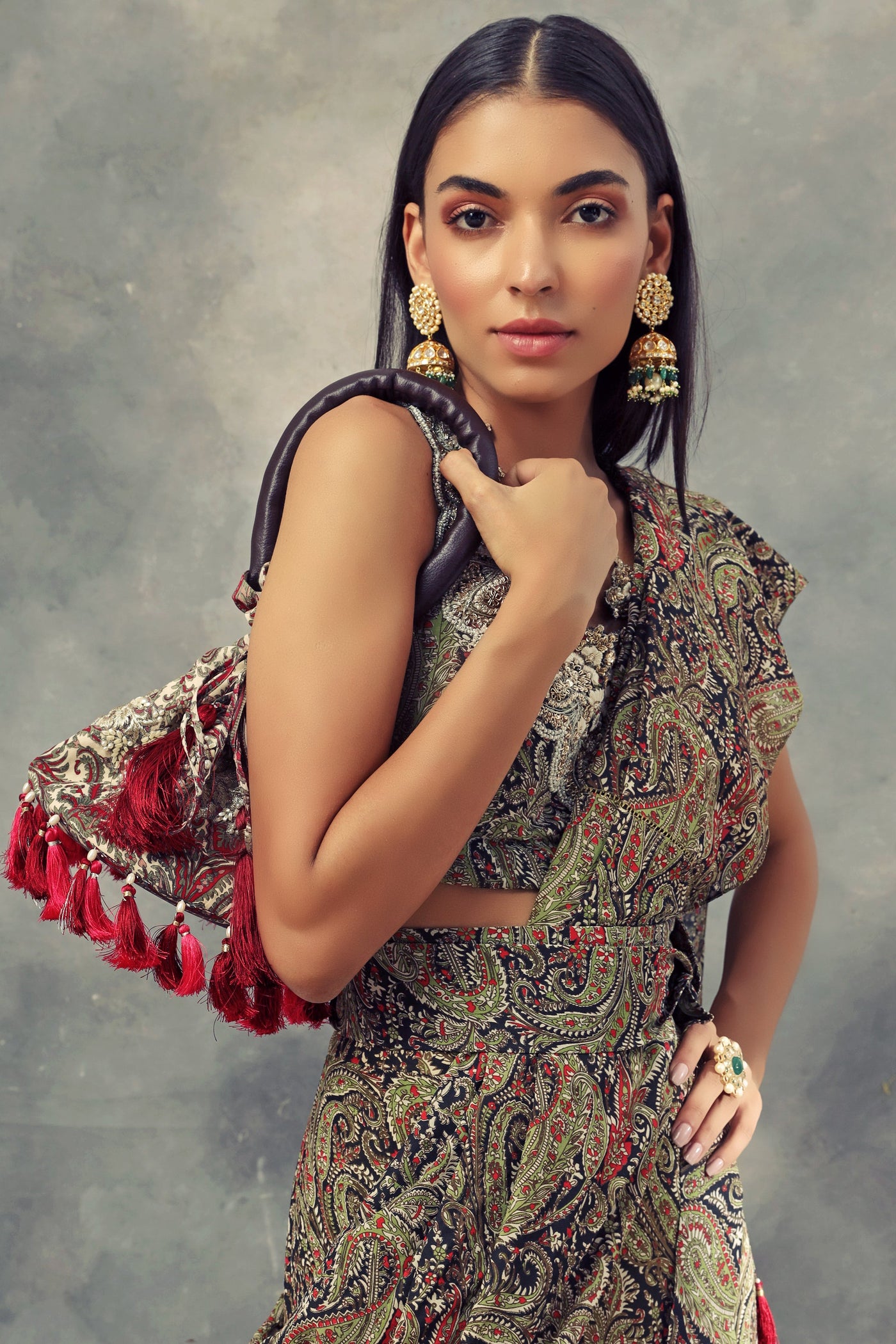 Ambi Jaal Print Pleated Saree, Blouse & Belt - BHUMIKA SHARMA
