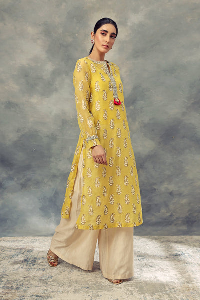 Ambi Print Long Kurta With Pallazo Pants - BHUMIKA SHARMA