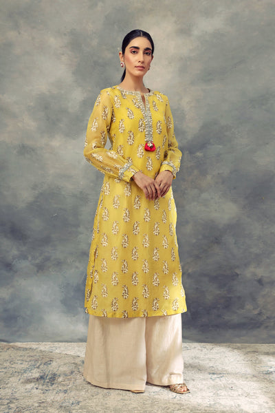 Ambi Print Long Kurta With Pallazo Pants - BHUMIKA SHARMA