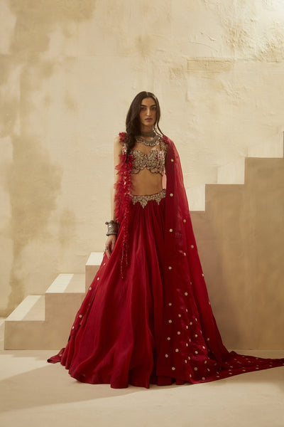 Red Ambi Jaal Lehenga