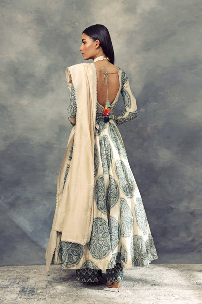 Ambi Circle Print Anarkali With Dupatta & Belt - BHUMIKA SHARMA