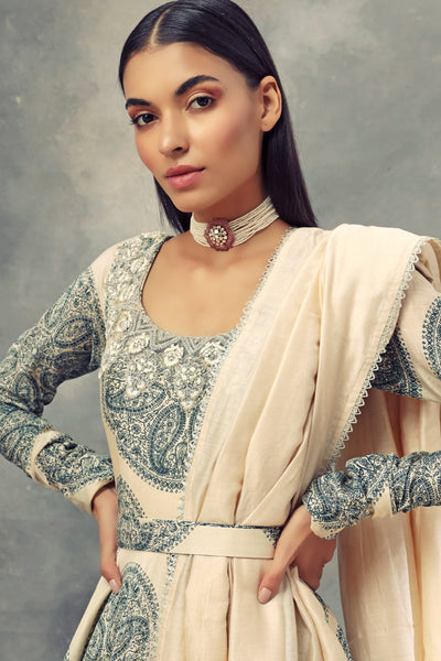Ambi Circle Print Anarkali With Dupatta & Belt - BHUMIKA SHARMA