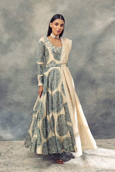 Ambi Circle Print Anarkali With Dupatta & Belt - BHUMIKA SHARMA