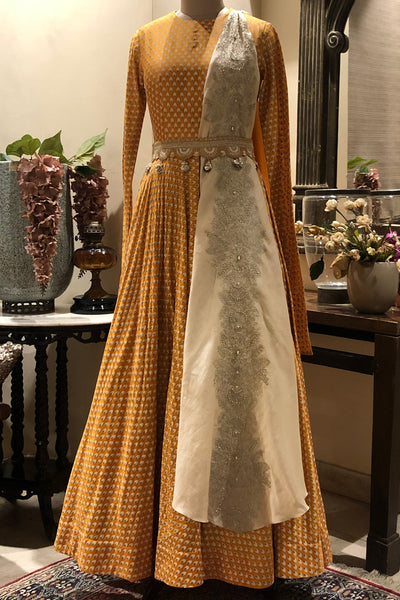 Kesari Bindu Print Anarkali With Dupatta