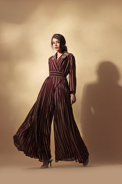 Burgundy Nukta Print Jumpsuit