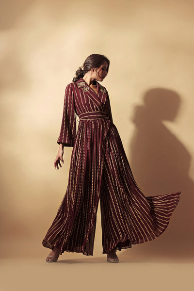 Burgundy Nukta Print Jumpsuit