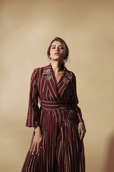 Burgundy Nukta Print Jumpsuit