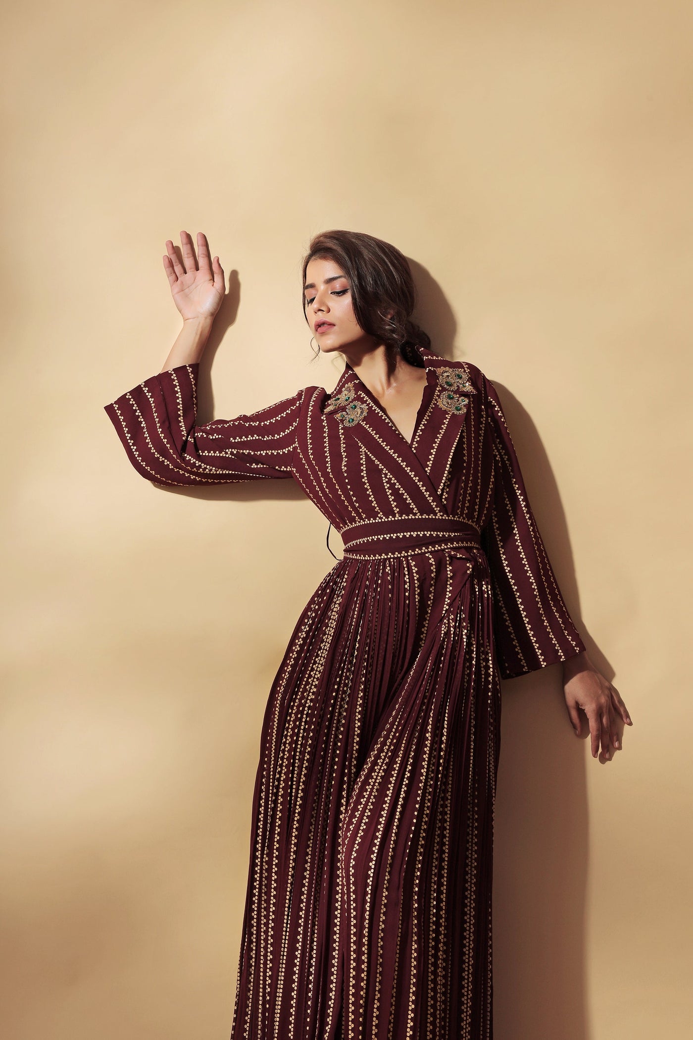 Burgundy Nukta Print Jumpsuit
