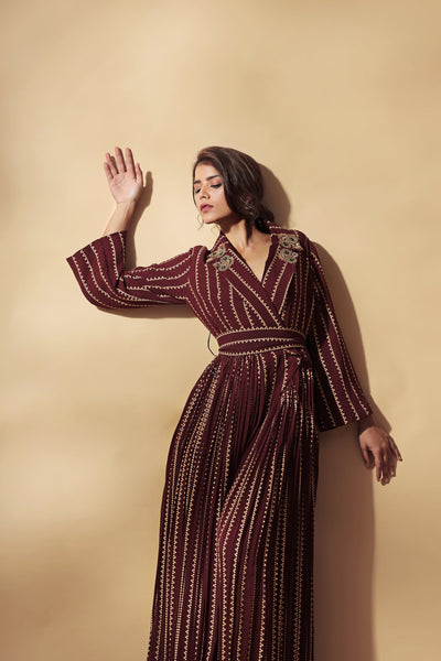 Burgundy Nukta Print Jumpsuit