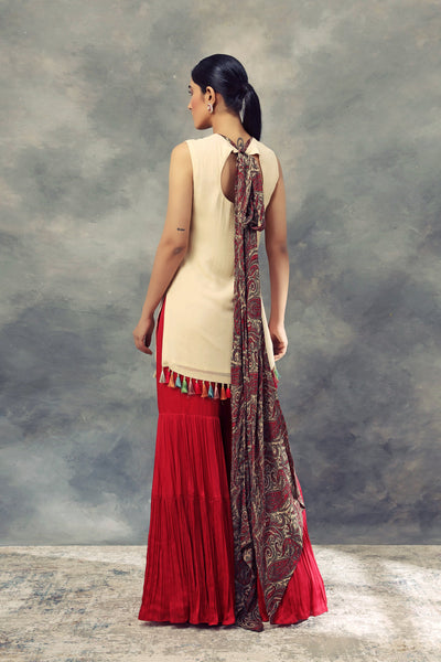 Ivory Top With Thread Work Ambi Circles & Sharara Pants - BHUMIKA SHARMA