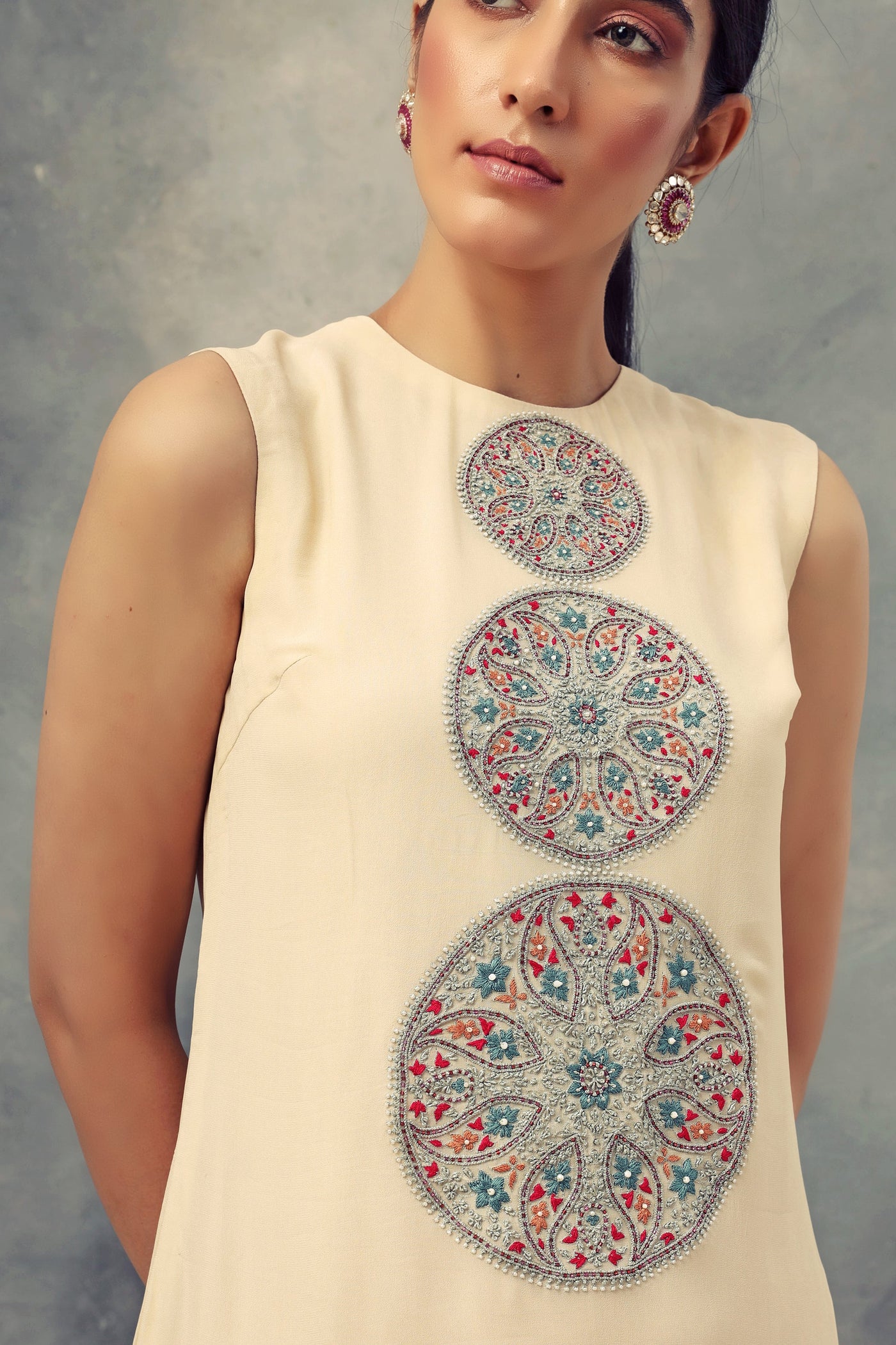 Ivory Top With Thread Work Ambi Circles & Sharara Pants - BHUMIKA SHARMA