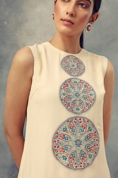 Ivory Top With Thread Work Ambi Circles & Sharara Pants - BHUMIKA SHARMA