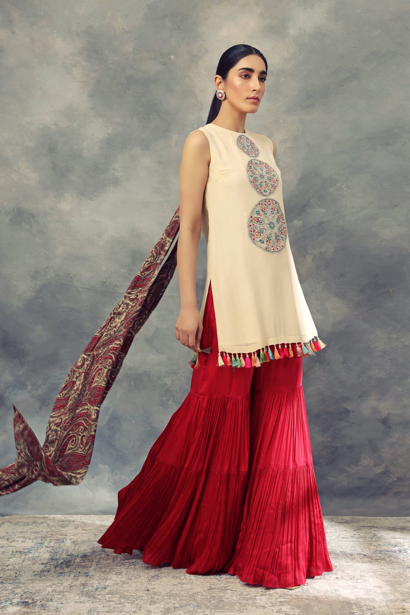 Ivory Top With Thread Work Ambi Circles & Sharara Pants - BHUMIKA SHARMA