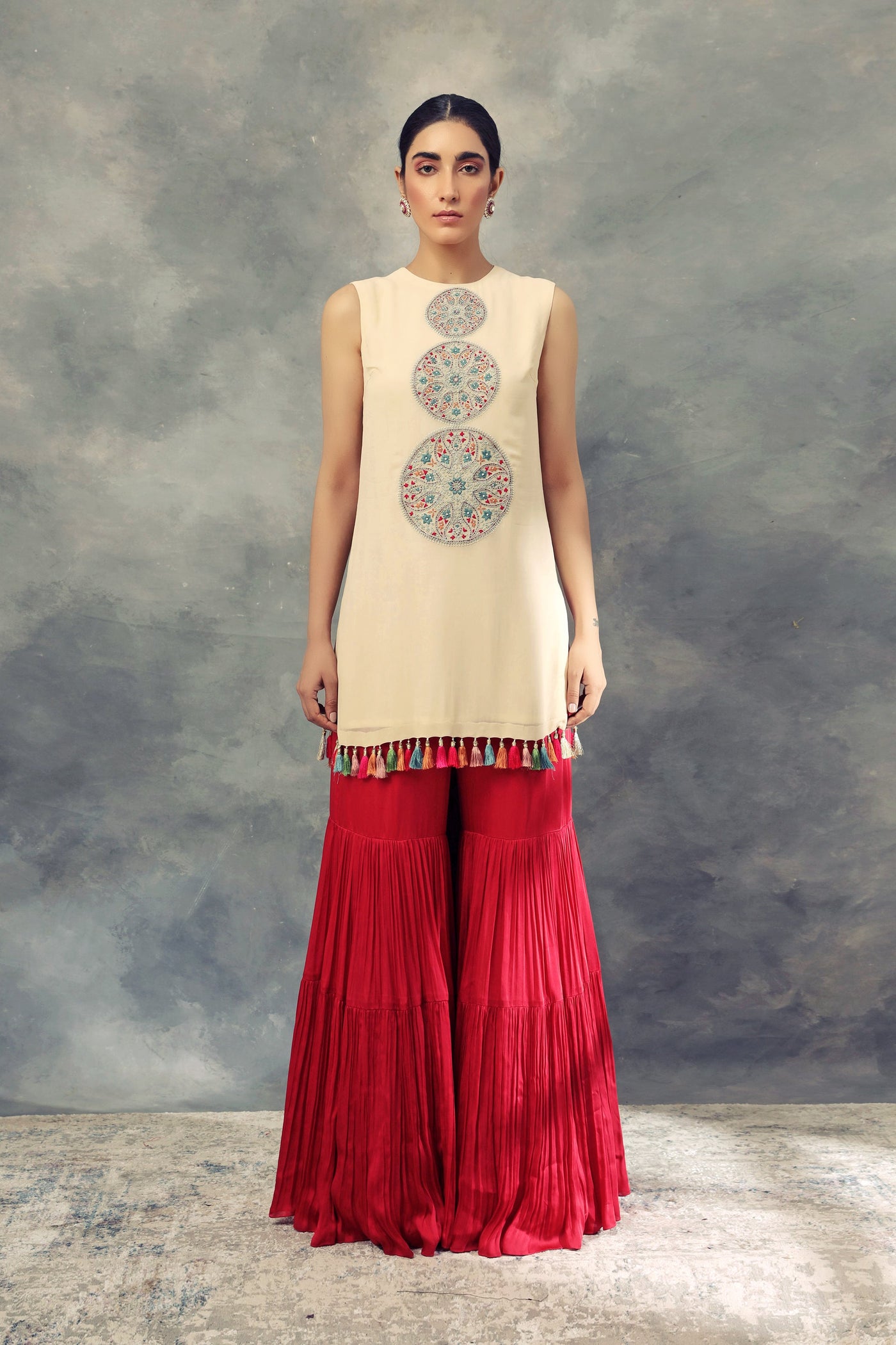 Ivory Top With Thread Work Ambi Circles & Sharara Pants - BHUMIKA SHARMA