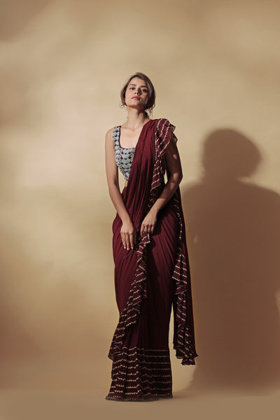 Burgundy Ruffle Saree