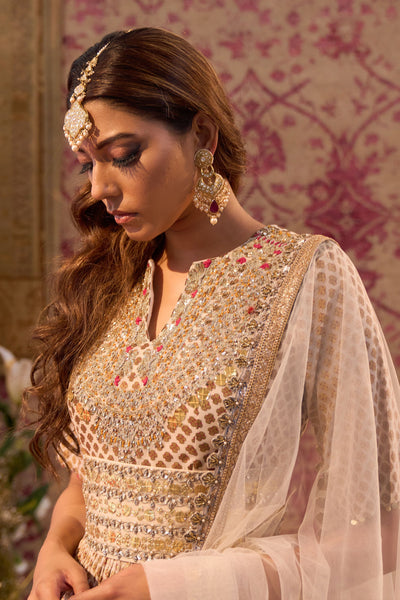 Beige Mogra Print Belted Anarkali
