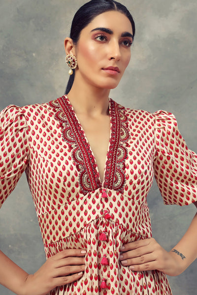 Bindu Print Short Puff Sleeves Dress - BHUMIKA SHARMA