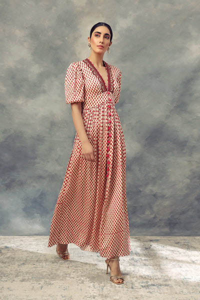 Bindu Print Short Puff Sleeves Dress - BHUMIKA SHARMA