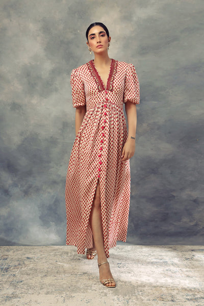 Bindu Print Short Puff Sleeves Dress - BHUMIKA SHARMA
