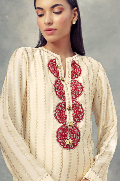 Ivory Nukta Print Kurta & Pants Set - BHUMIKA SHARMA