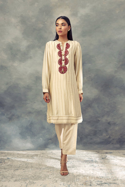 Ivory Nukta Print Kurta & Pants Set - BHUMIKA SHARMA
