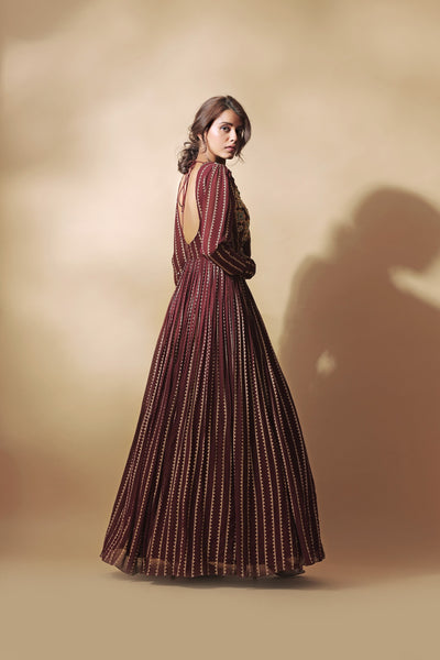 Burgundy Nukta Print Anarkali