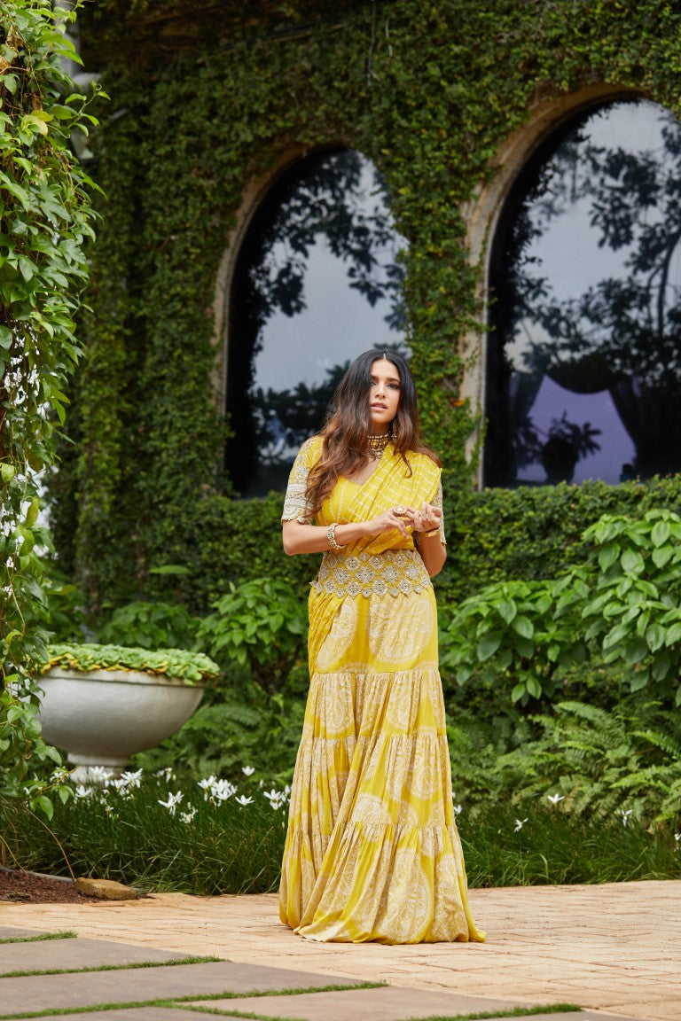 Yellow Circle Print Saree