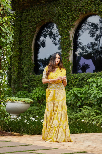 Yellow Circle Print Saree