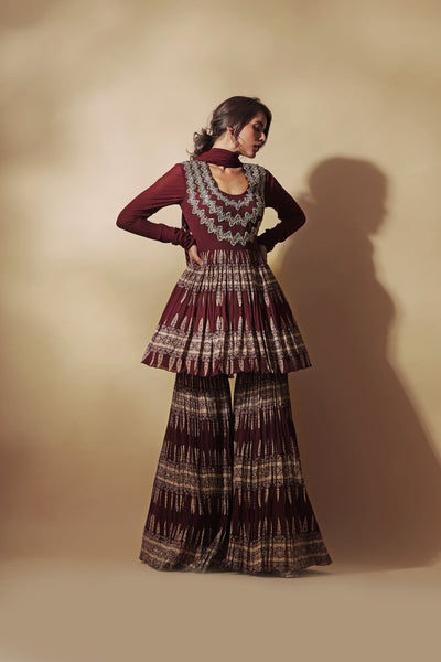 Burgundy Persian Peplum & Sharara Set
