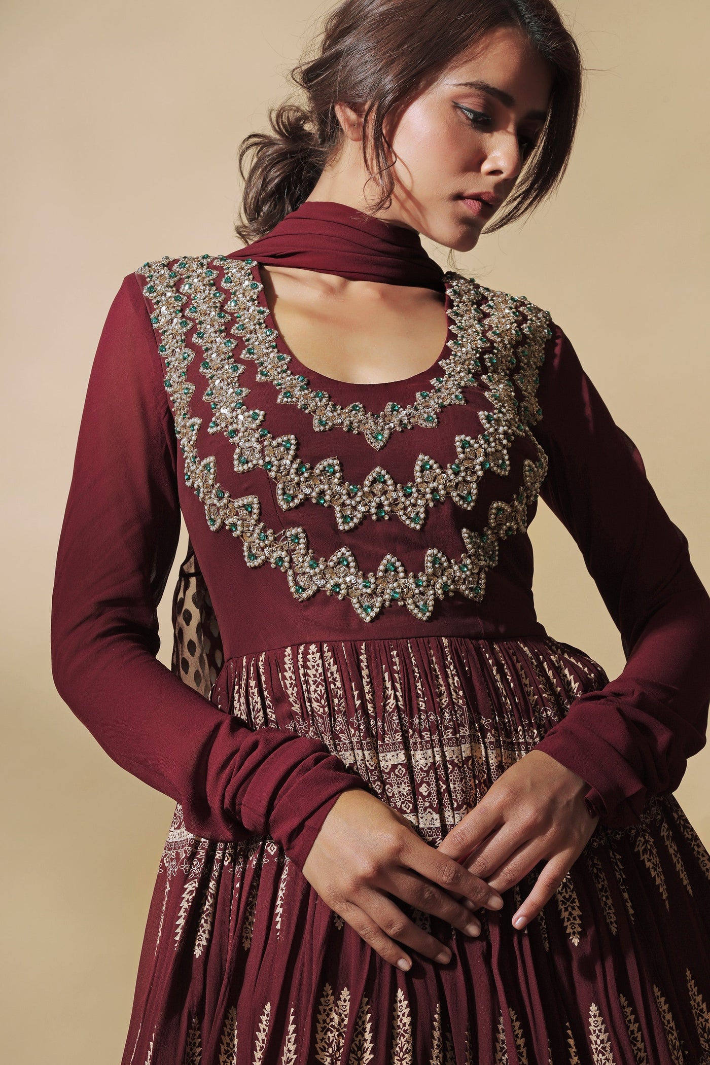 Burgundy Persian Peplum & Sharara Set
